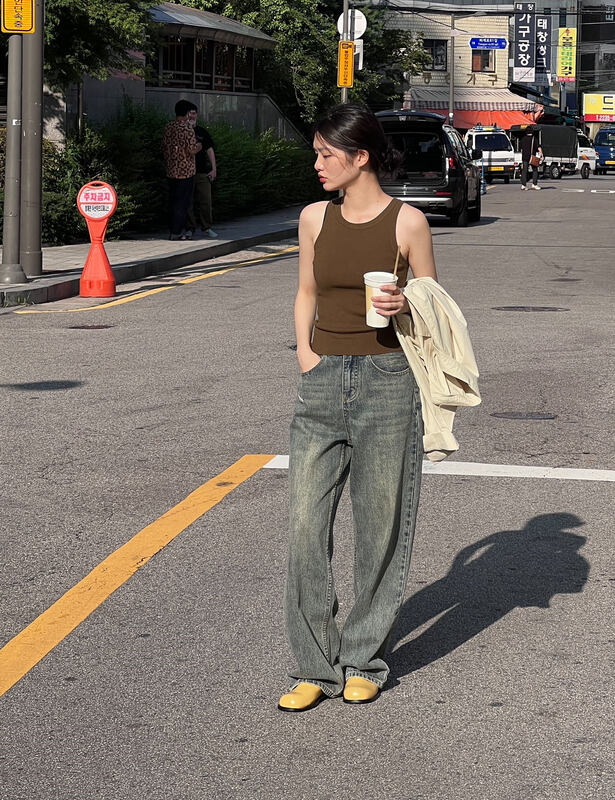 New in early autumn!【CLEAN SPACE】Korean version of retro washed loose straight slim jeans 27895# CQW