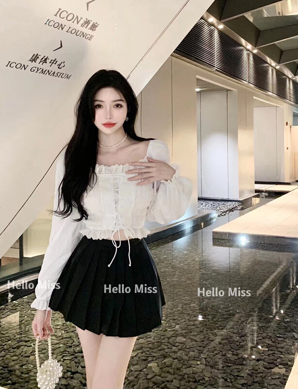 New in autumn!【HELLO MISS】Fashion small design shirt + slim skirt two-piece suit 82102# PCZ