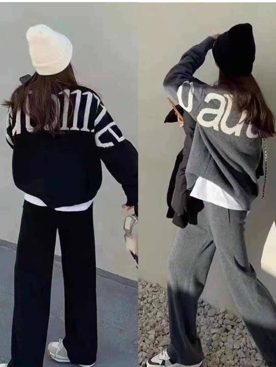 2022 autumn and winter Korean new wool sweater knitted + wide-leg pants suit women's slim and loose all-match suit
