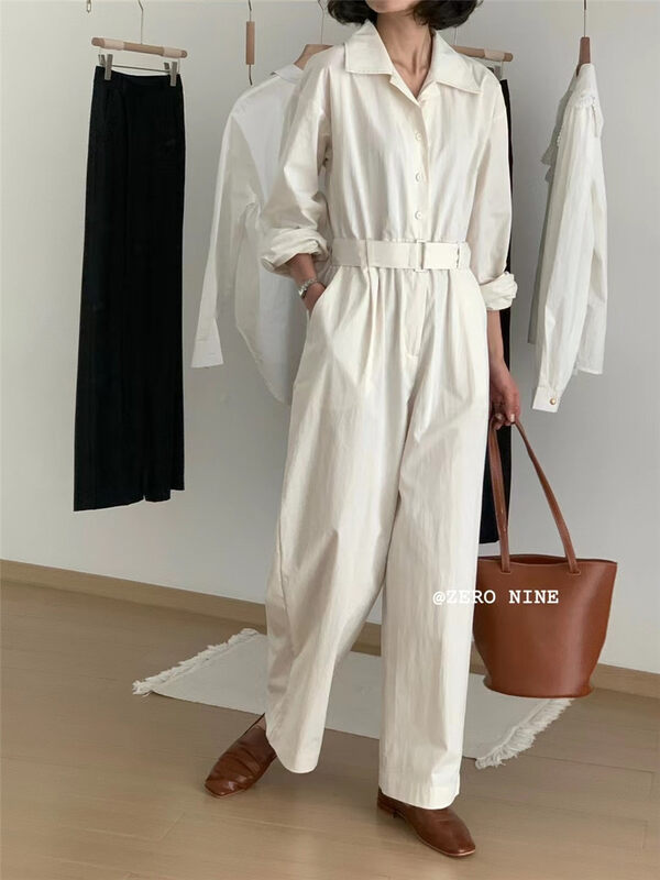 New in early autumn! [ZERO-NINE 09] Shirt collar strap waist jumpsuit (with belt) 9392# ZJY
