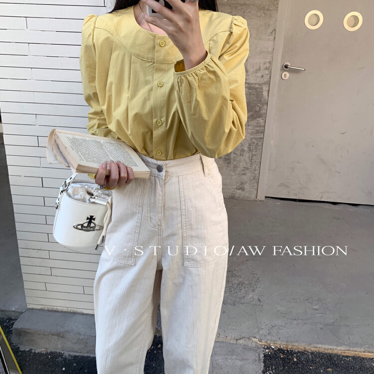 New in early autumn! [V.STUDIO] Simple solid color all-match small shirt 6691# ZJY