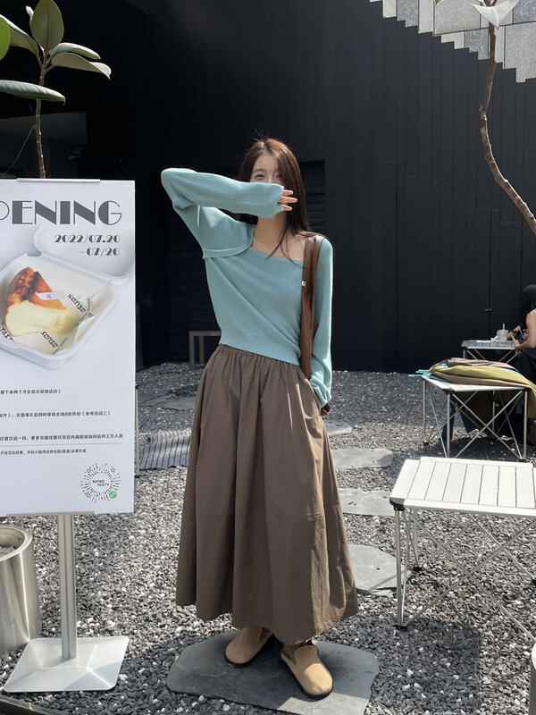 New in early autumn [CLEAN SPACE] Korean version of cotton elastic waist A-line skirt 33073# CQW