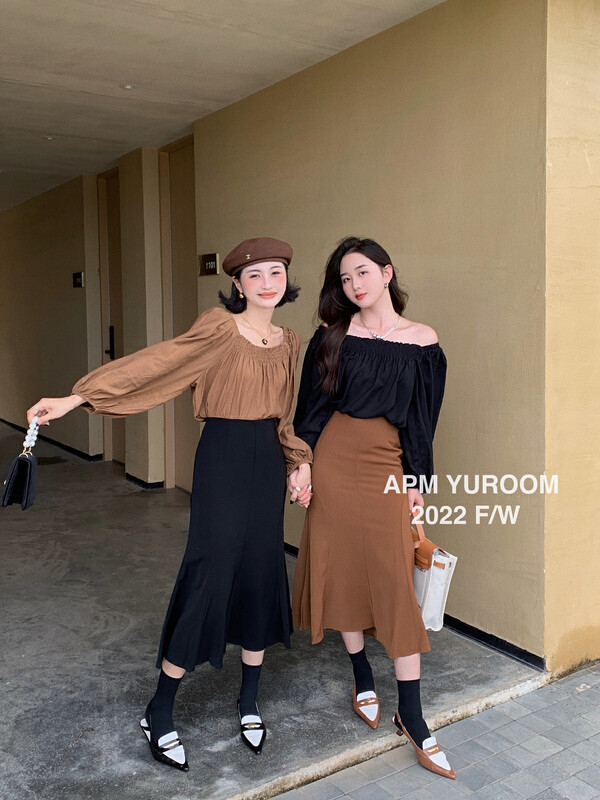 New in early autumn! [APM YUROOM] Temperament square collar and olive one-shoulder shirt 9009# LSL