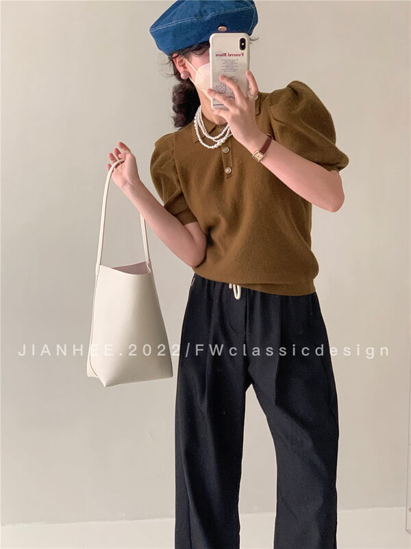 New in early autumn!【JIAN HEE】Puff sleeve solid color all-match knitted sweater MY015# OZQ