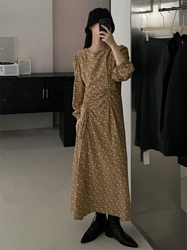 New in autumn!【CLEAN SPACE】Retro Floral Loose Puff Sleeve Dress YS1-32790# CQW