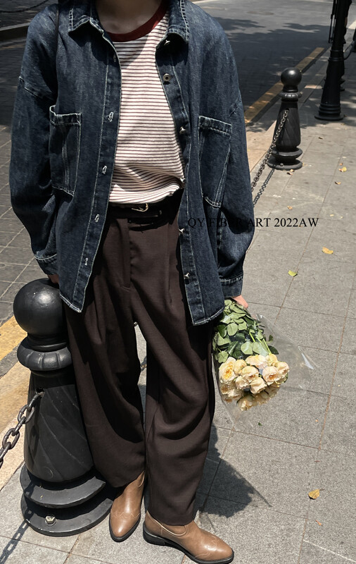 New in autumn! [QY FIBER ART] Korean simple retro wash denim jacket 63237# GY