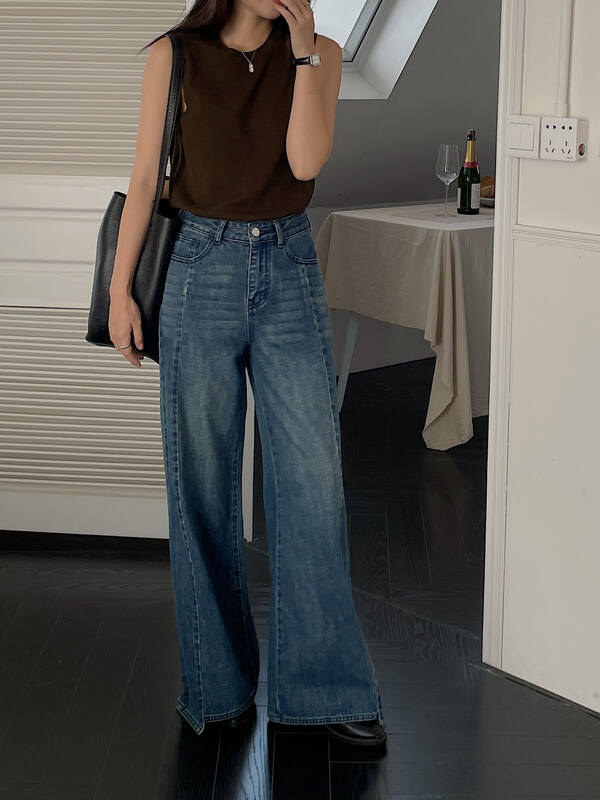 Early autumn new [CLEAN SPACE] Korean version of loose casual wide-leg jeans 27901# CQW