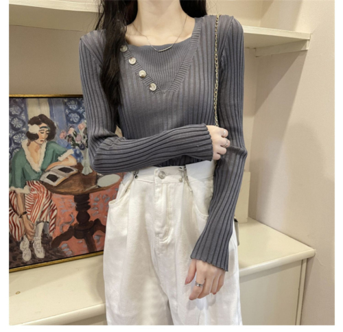 Fake two-piece knitted sweater women's autumn and winter 2022 new style self-cultivation western style all-match gentle wind sweater bottoming shirt top