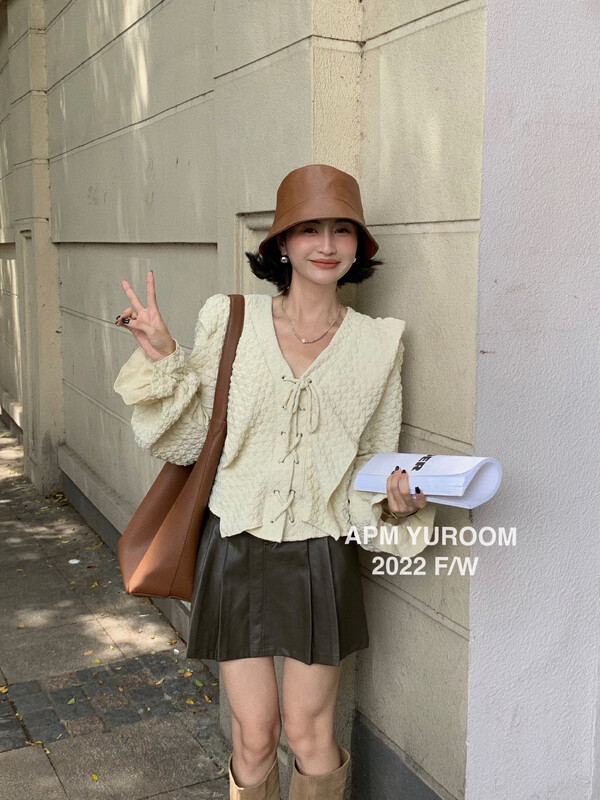 【APM YUROOM】Early autumn new temperament large lapel tie shirt 9076# LSL