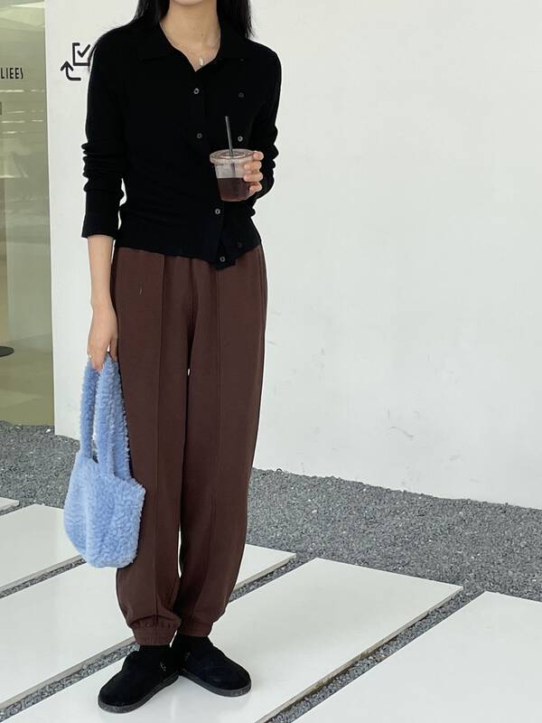 All-purpose matching single product【CLEAN SPACE】Simple solid color elastic waist loose casual pants 32058# CQW