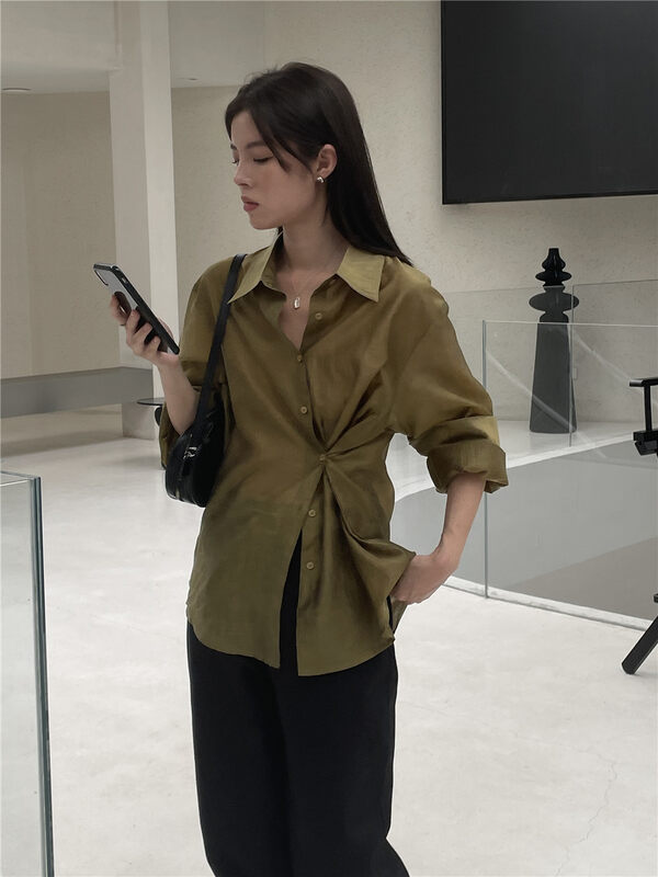 New in early autumn! [CLEAN SPACE] textured lace-up design sunscreen shirt 31627# CQW