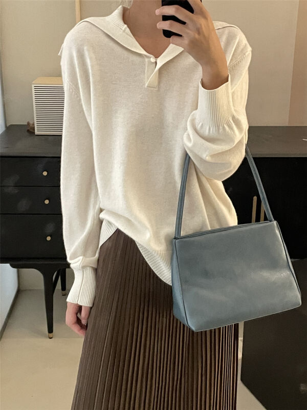 New in autumn! [CLEAN SPACE] solid color casual large lapel sweater 32078# CQW