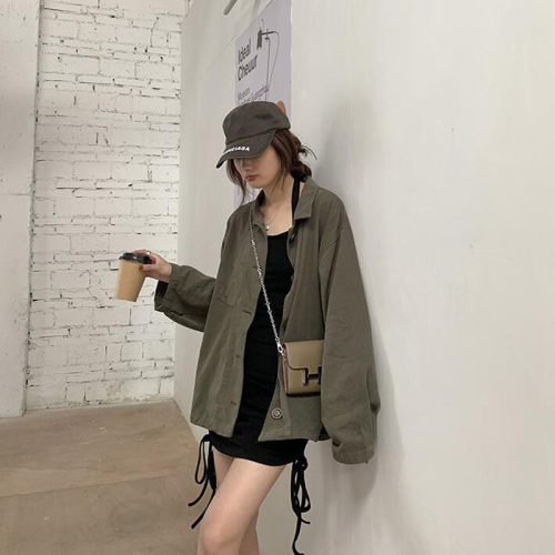 2022 autumn new ancient Korean style casual windbreaker coat women's loose and thin lapel pocket commuter top coat