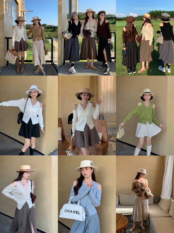 New in early autumn!【APM YUROOM】Korean solid color off-shoulder design buttoned sweater (including 15% wool) 6013# LSL