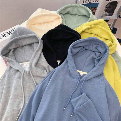 Mini velvet autumn thin solid color all-match long-sleeved hooded sweater women's top coat
