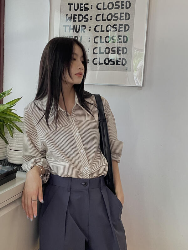 【CLEAN SPACE】Personalized Striped Casual Loose Shirt 31285A# CQW