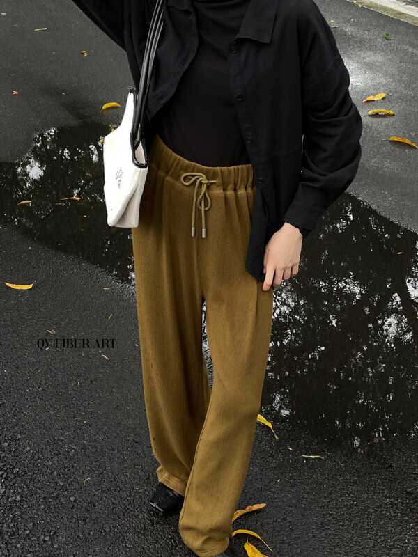 New in autumn!【QY FIBER ART】Comfortable and versatile drawstring casual pants 85079# GY