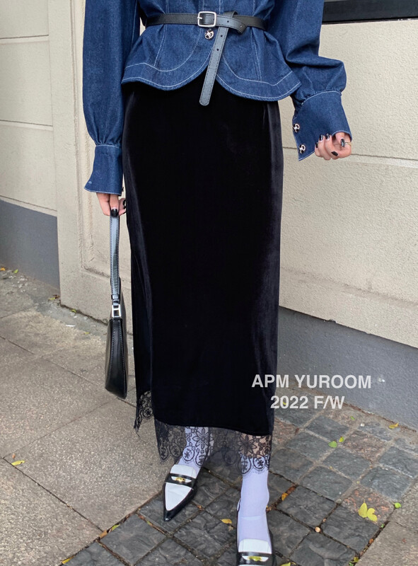 New in early autumn!【APM YUROOM】French temperament stitching lace velvet skirt 9052# LSL