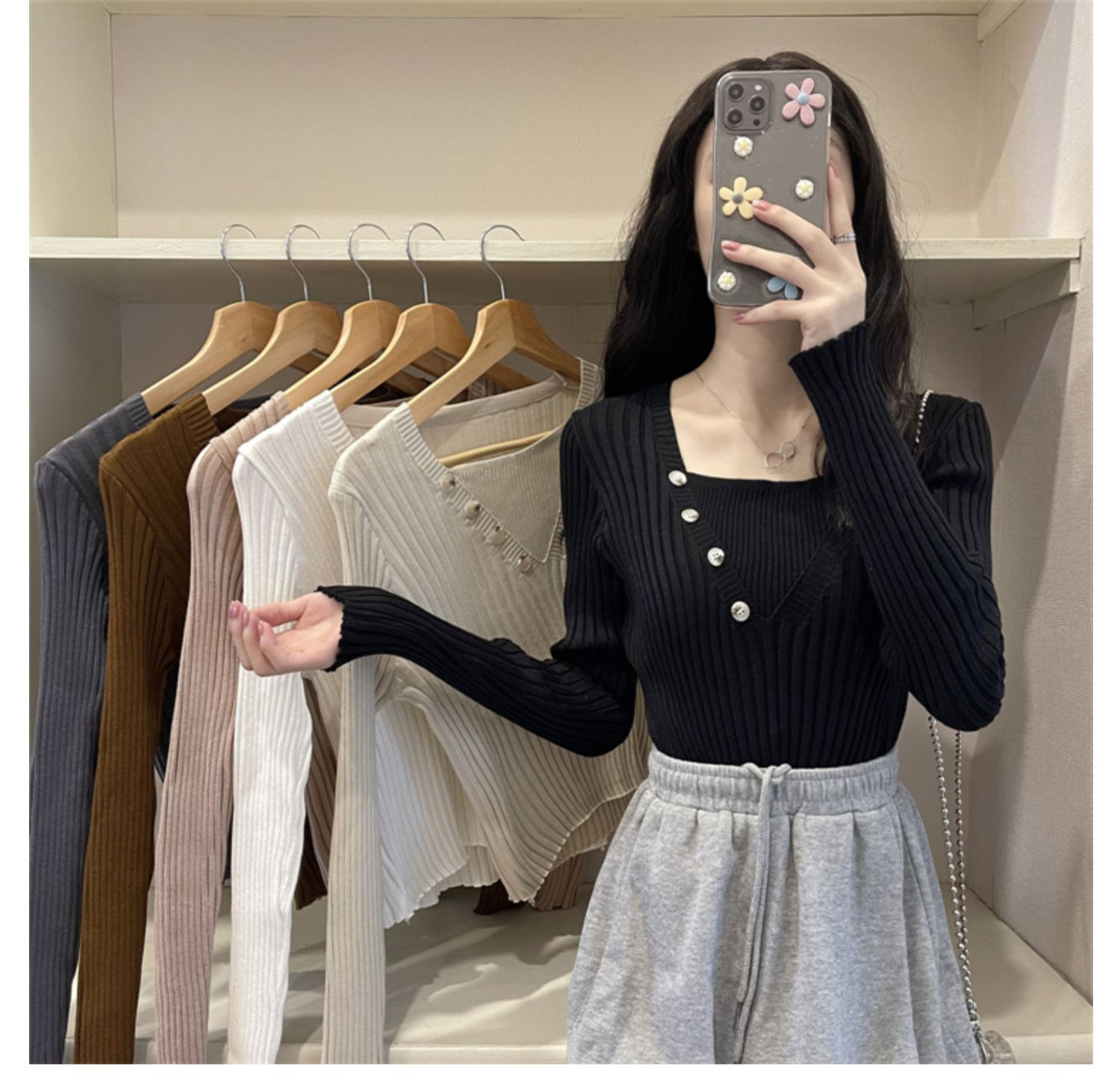 Fake two-piece knitted sweater women's autumn and winter 2022 new style self-cultivation western style all-match gentle wind sweater bottoming shirt top