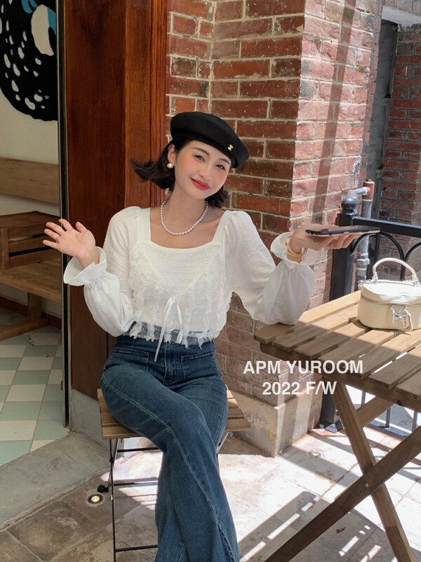 New in autumn! [APM YUROOM] New temperament mesh sleeve stitching small shirt 6072# LSL