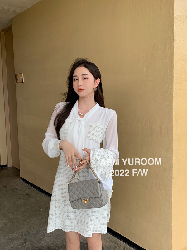 Autumn is new! [APM YUROOM] Temperament small fragrance bow knitted dress 6031# LSL