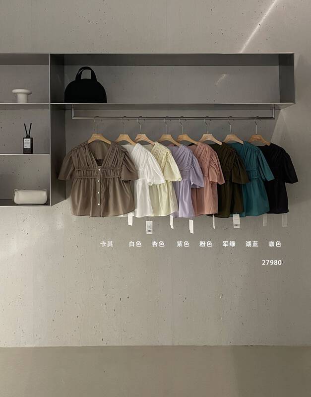 8 colors can be entered [CLEAN SPACE] Korean version of the classic pleated design simple shirt 27980# CQW