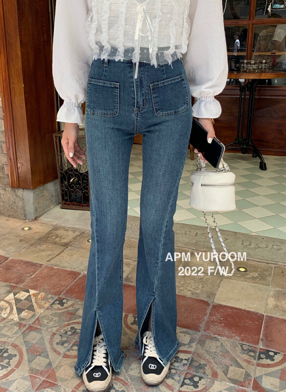 Autumn is new!【APM YUROOM】Korean version of high-waisted slim-cut flared jeans 9095# LSL
