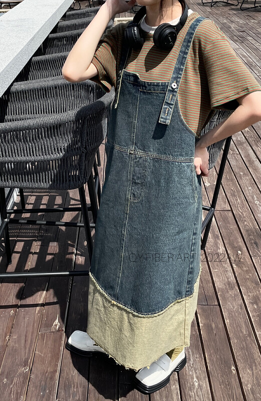 New in autumn! [QY FIBER ART] Retro stitching fashion denim skirt 63273# GY