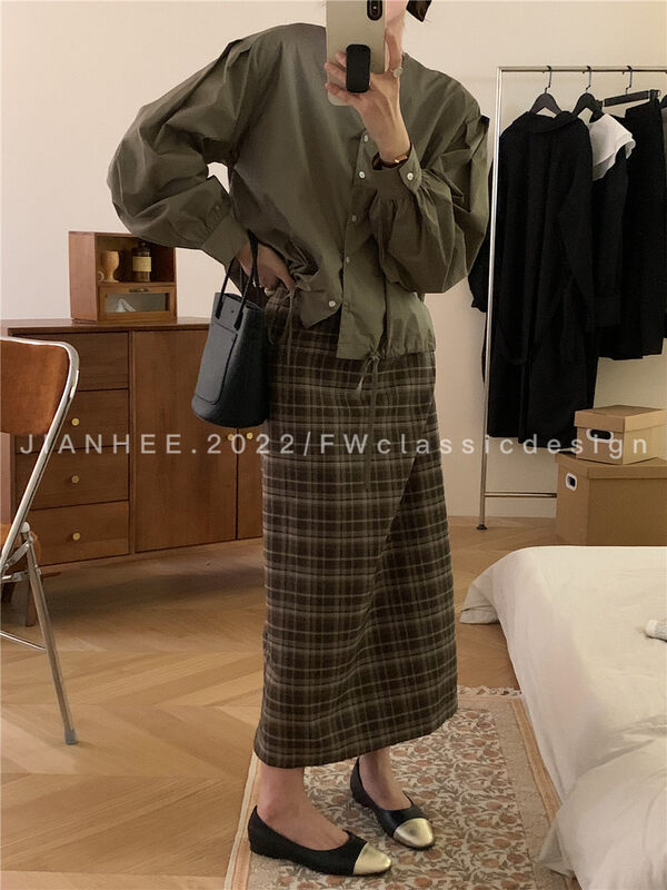 New in autumn!【JIAN HEE】Casual plaid one-piece skirt 2391# OZQ