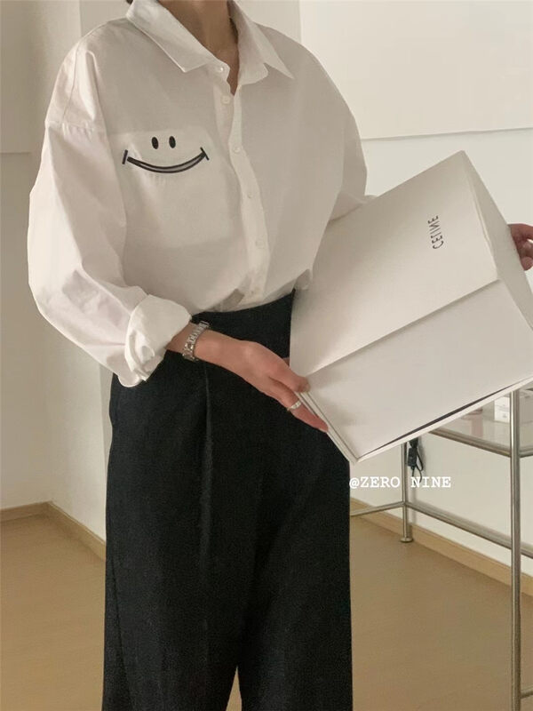New in early autumn! [ZERO-NINE 09] Smiley embroidered loose shirt 9370# ZJY