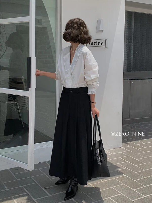 New in autumn! [ZERO-NINE 09] V-neck frill design shirt 9387# ZJY