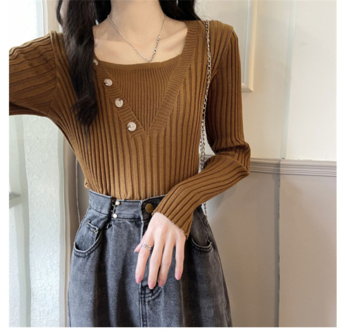 Fake two-piece knitted sweater women's autumn and winter 2022 new style self-cultivation western style all-match gentle wind sweater bottoming shirt top
