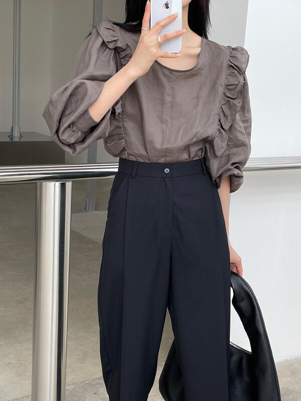 【CLEAN SPACE】Solid color loose ruffled shirt 33127A# CQW