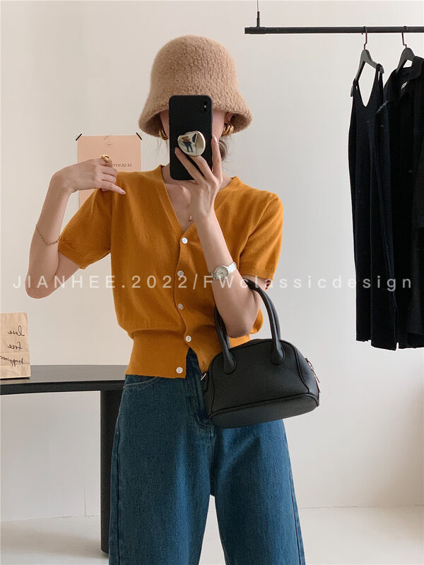 New in early autumn!【JIAN HEE】Casual breasted V-neck solid color shirt MY020# OZQ
