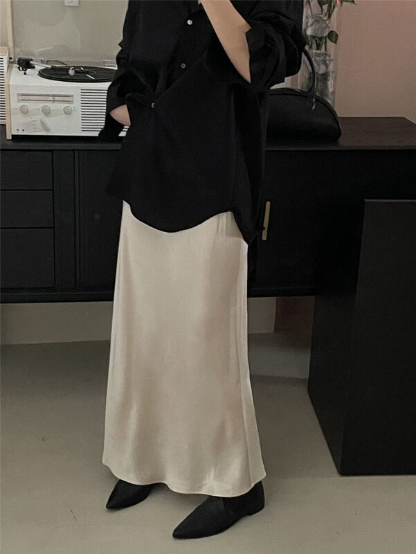 Autumn is new! Acetate fabric [CLEAN SPACE] simple solid color loose texture skirt 33229# CQW