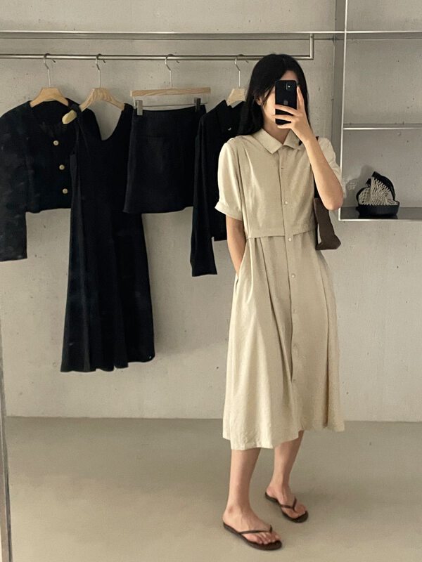 【CLEAN SPACE】Korean texture fake two-piece shirt dress A32195# CQW