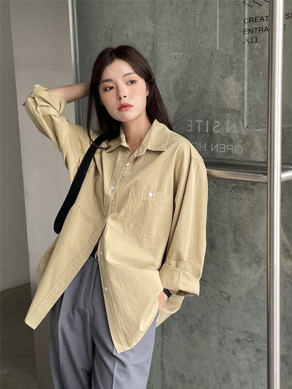 New in early autumn!【CLEAN SPACE】Simple solid color loose pocket shirt 31288# CQW