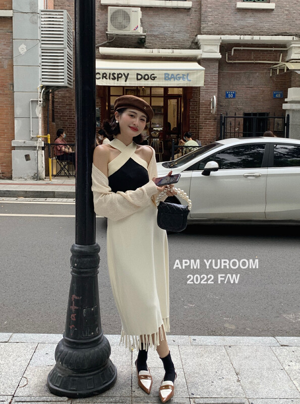 New in autumn! [APM YUROOM] New temperament French cross knit vest/sling 6061# LSL