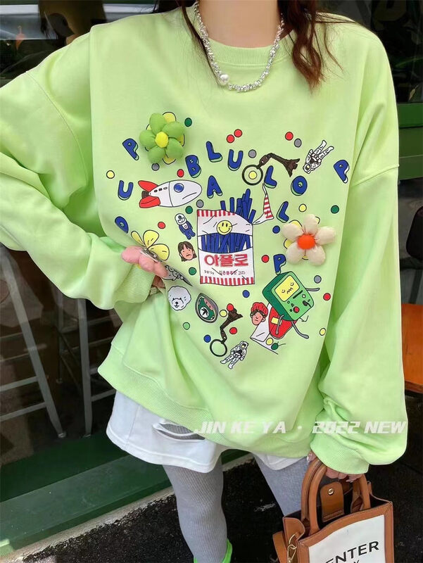 New in autumn! [G+] three-dimensional flower pin print all-match Korean sweater 22207# WTT