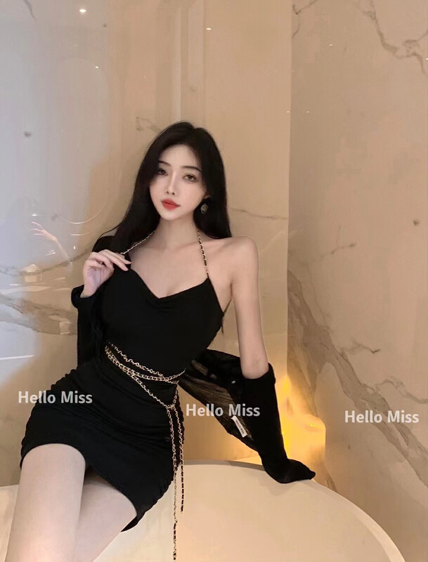 New in autumn!【HELLO MISS】Sleeveless slim dress + solid color long knitted cardigan suit (with belt) 6351# PCZ
