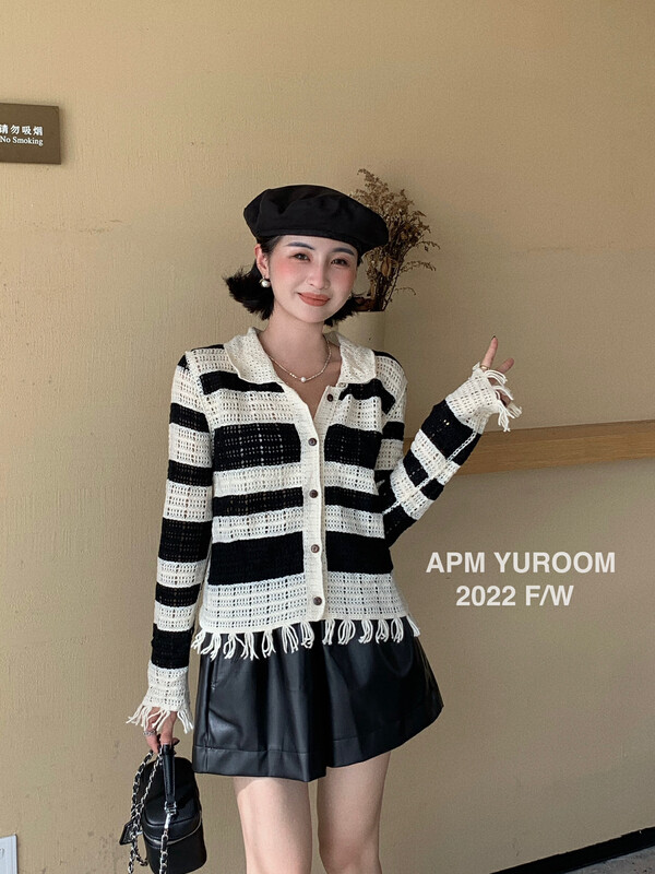 New in early autumn!【APM YUROOM】Handmade striped fringed sweater 9030# LSL