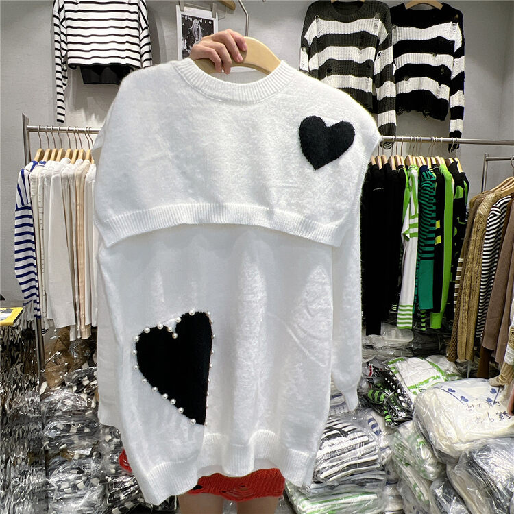 New in autumn!【S'SEVEN】Love pullover long-sleeved warm sweater (with shawl) 9720# XYJ