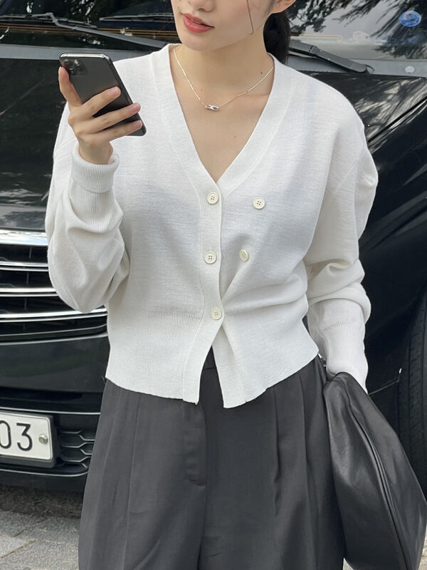 Free button, pleated sleeve design, 9 colors available [CLEAN SPACE] Solid color versatile puff sleeves buttoned short knitted cardigan (including 26% wool) 31666# CQW