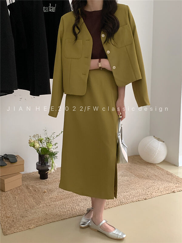 New in early autumn!【JIAN HEE】Casual solid color slit skirt 2347# OZQ