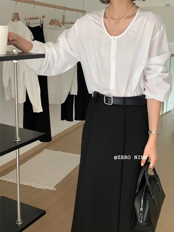 New in early autumn! [ZERO-NINE 09] Solid color round neck button-down shirt 9369# ZJY
