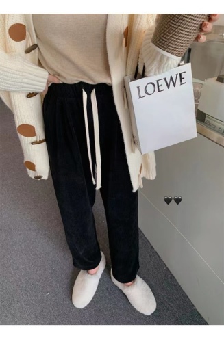 European cotton velvet wide-leg pants women's autumn and winter high-waisted loose straight tube drape casual thickened beige pants