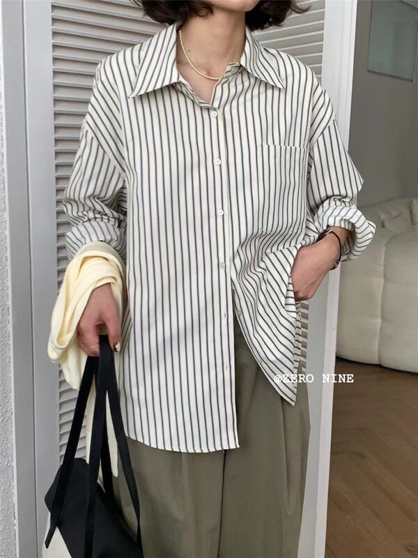 New in autumn! [ZERO-NINE 09] Striped loose all-match shirt 9528# ZJY