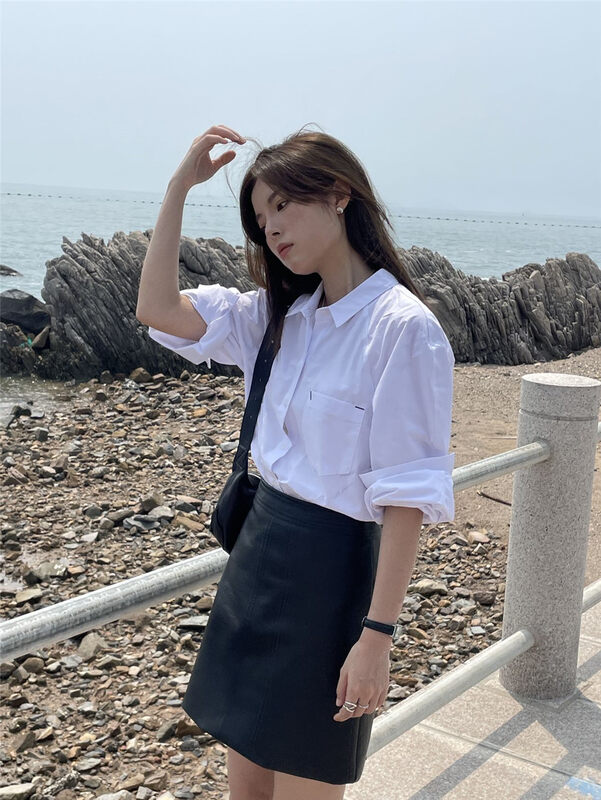 【CLEAN SPACE】Simple Solid Color Loose Commuter Shirt 27936