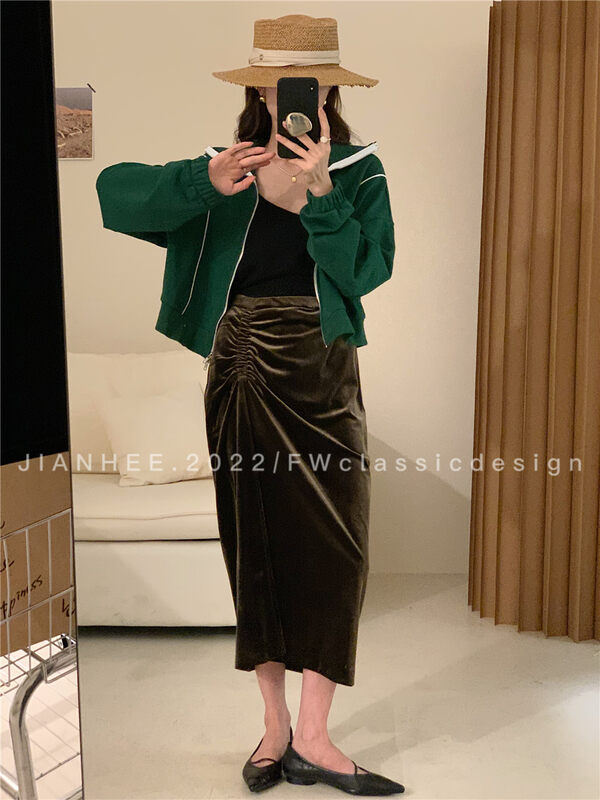 New in autumn!【JIAN HEE】Casual zipper colorblock sweatshirt 2383# OZQ