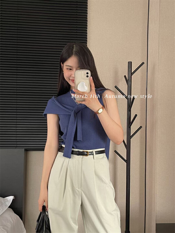 New in early autumn!【MARCH 11TH】Korean all-match solid color knitted vest + stacked shawl suit YS1-9007# HYY
